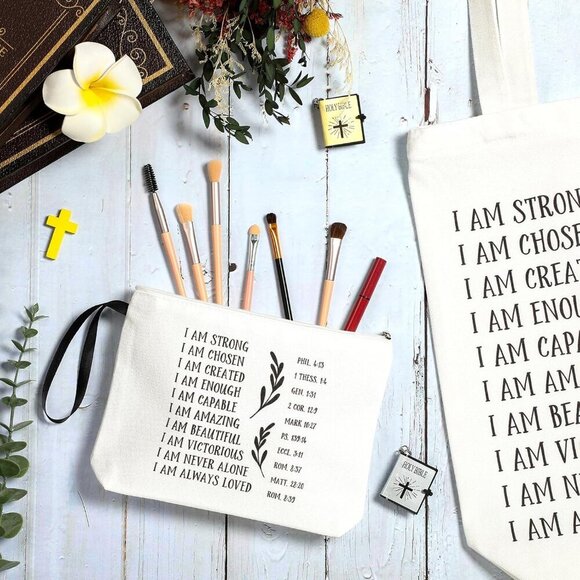 Brand New Christian Tote Bag Set Large Canvas Inspirational Religious Gift - Picture 4 of 6